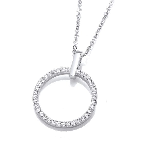 STERLING SILVER CZ CIRCLE NECKLACE – 16   2 INCH EXTENDER
