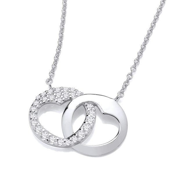 STERLING SILVER CZ CUT OUT DOUBLE HEART NECKLACE