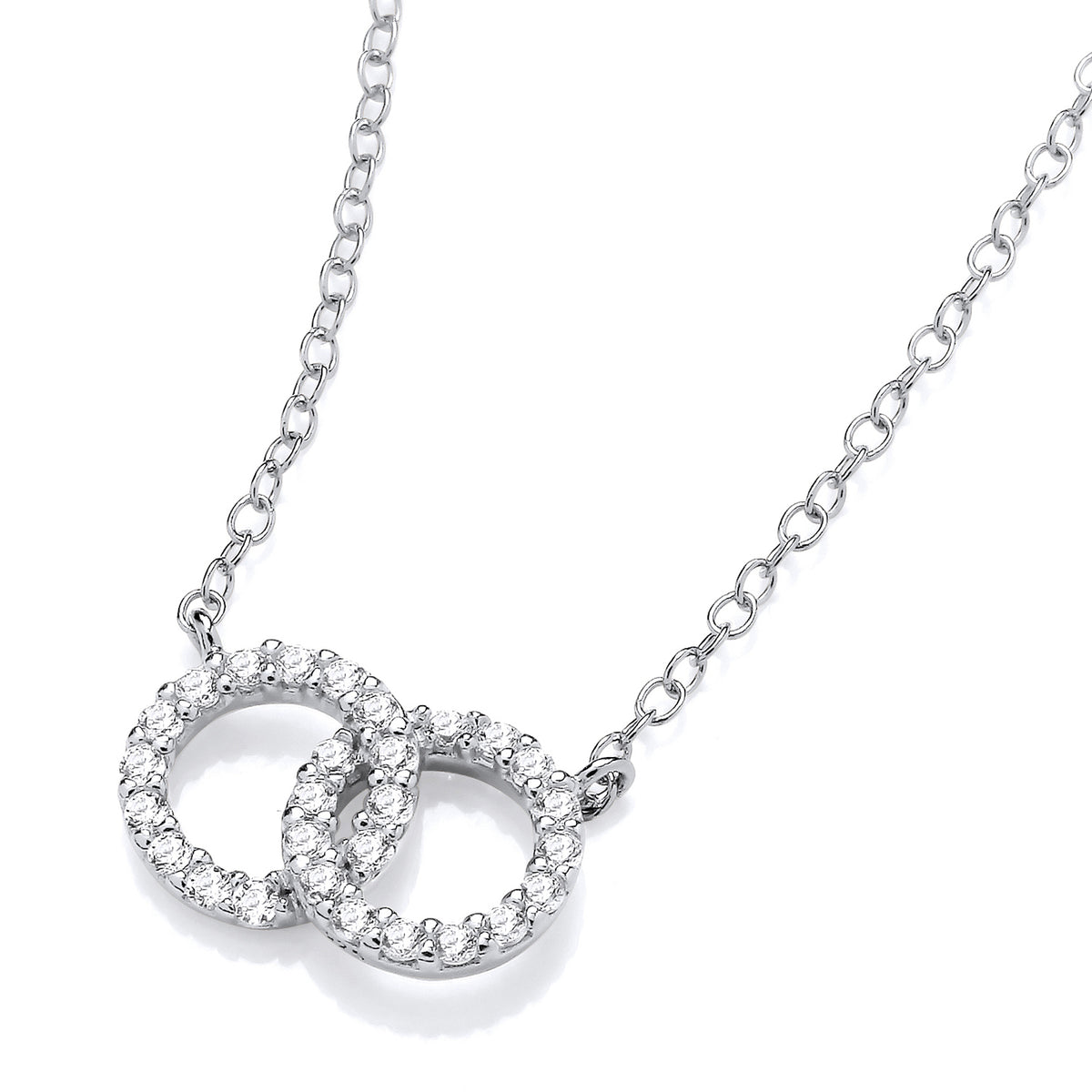 STERLING SILVER CZ INTERLOCKING CIRCLE NECKLACE – 15.5   2 INCH