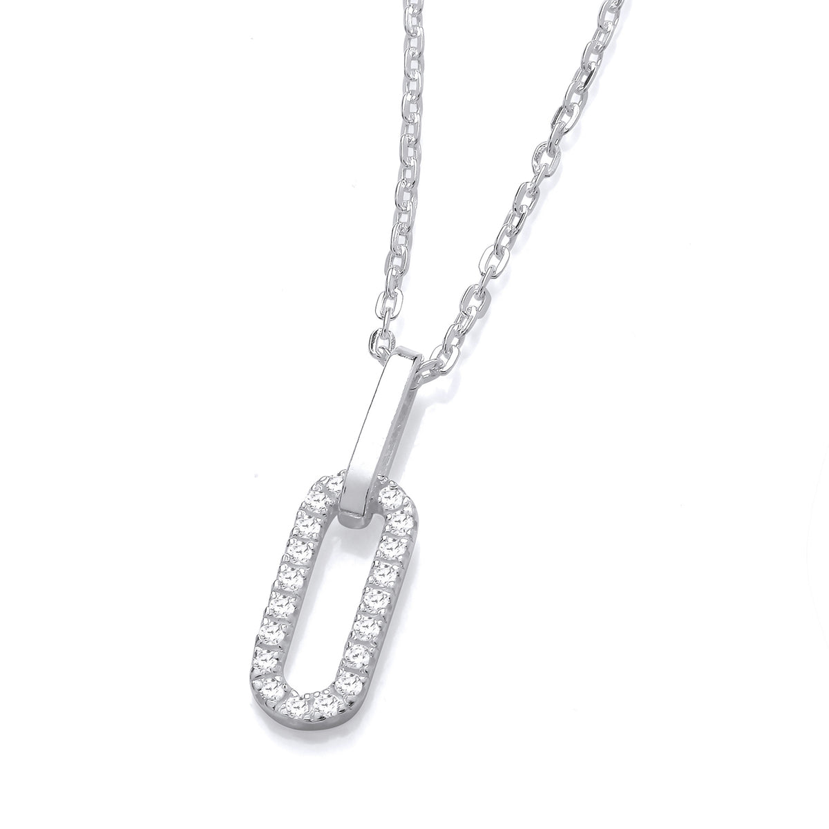 STERLING SILVER CZ PAPERCLIP NECKLACE – 16   2 INCH EXTENDER