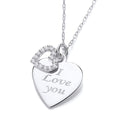 STERLING SILVER CZ I LOVE YOU HEART CHARM NECKLACE