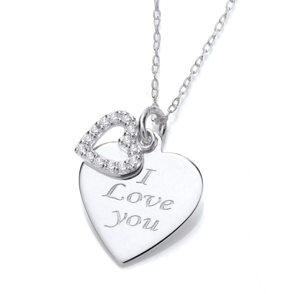 STERLING SILVER CZ I LOVE YOU HEART CHARM NECKLACE