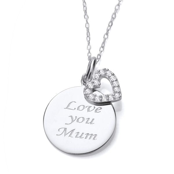 STERLING SILVER CZ HEART LOVE YOU MUM NECKLACE