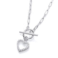 STERLING SILVER CZ HEART T BAR PAPERCLIP NECKLACE