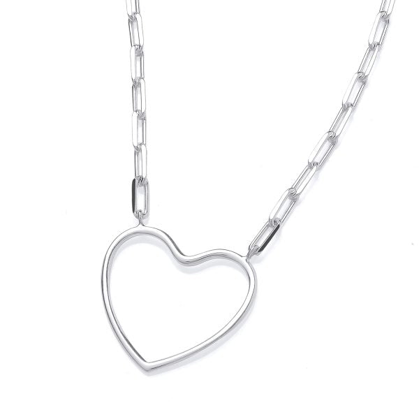 STERLING SILVER PAPERCLIP CHAIN HEART NECKLACE