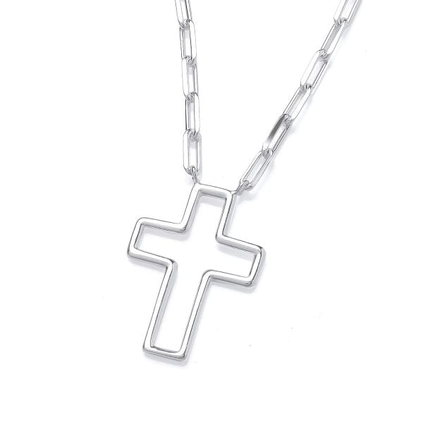 STERLING SILVER PAPERCLIP CHAIN CROSS NECKLACE