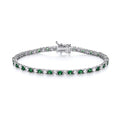 STERLING SILVER SIMULATED EMERALD & CZ TENNIS BRACELET – 7.5 INCH