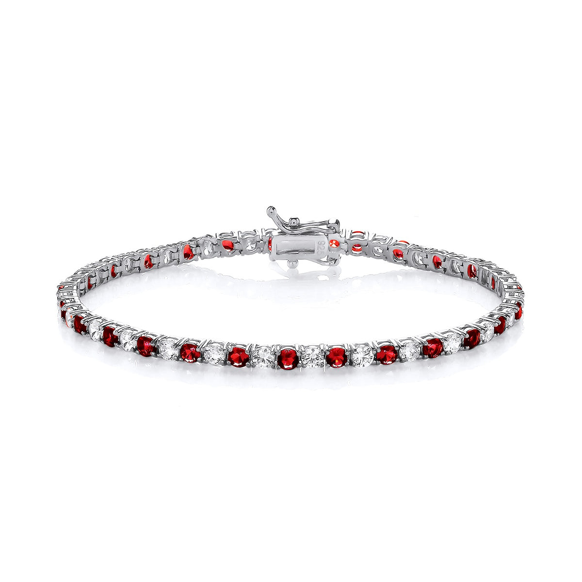 STERLING SILVER SIMULATED RUBY & CZ TENNIS BRACELET – 7.5 INCH