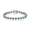 STERLING SILVER SIMULATED EMERALD & CZ HALO TENNIS BRACELET – 7.5 INCH