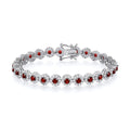 STERLING SILVER SIMULATED RUBY & CZ HALO TENNIS BRACELET – 7.5 INCH