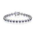 STERLING SILVER SIMULATED SAPPHIRE & CZ HALO TENNIS BRACELET – 7.5 INCH